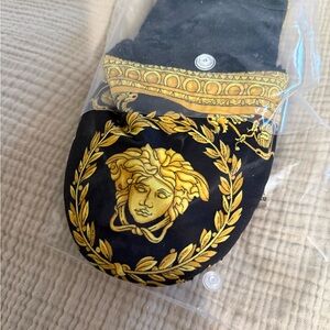 Versace Baroque Black and Gold Slippers
